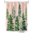 thumbnail image 1 of Christmas Tree Shower Curtain Set ，Waterproof Fabric Shower Curtains Winter Xmas Pine Tree Forest Snowflakes Pink Shower Curtains for Bathroom,Bathroom Decor 54x"78", 1 of 6