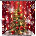 Christmas Tree Shower Curtain Set with Red and Gold Ornaments Festive