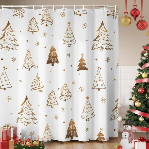 Christmas Tree Shower Curtain, Winter Snowflakes Xmas Pine Plant Waterproof Fabric Shower Curtains with 12 Hooks, Bathroom Curtain Set for Bathroom Accessories Decor, 36 x 78 Inches