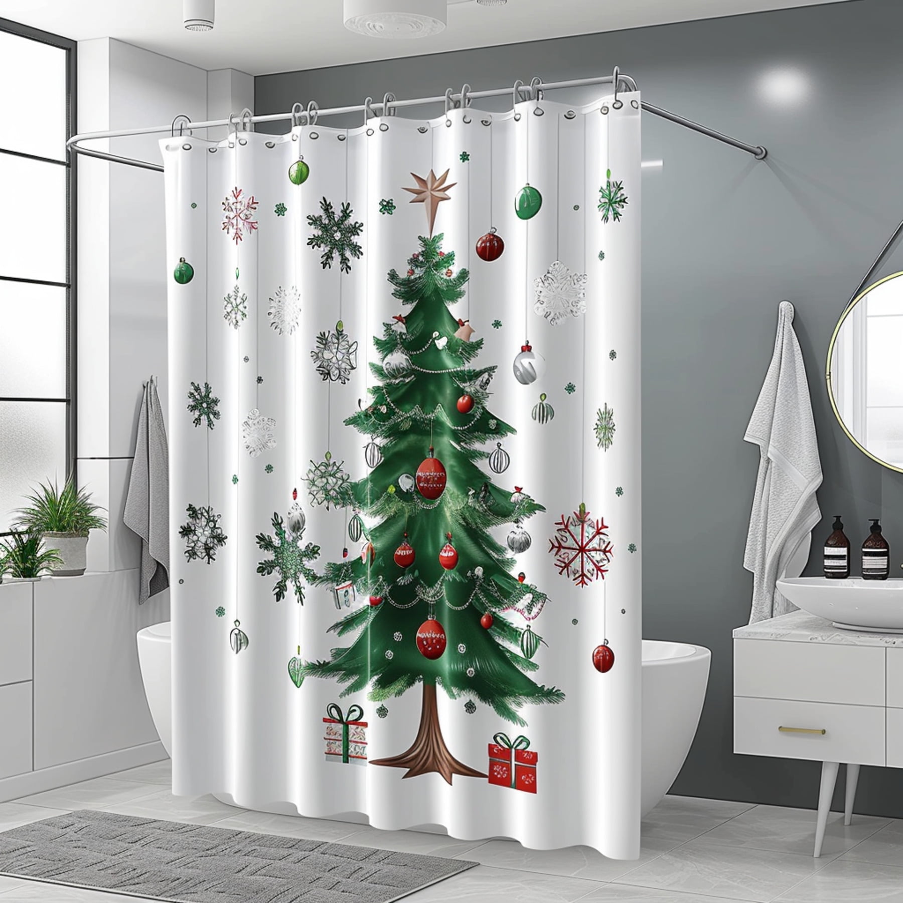 Christmas Tree Shower Curtain with Festive Design Holiday Bathroom