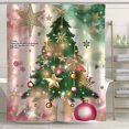 Christmas Tree Shower Curtain with Golden Stars and Pink Decorations