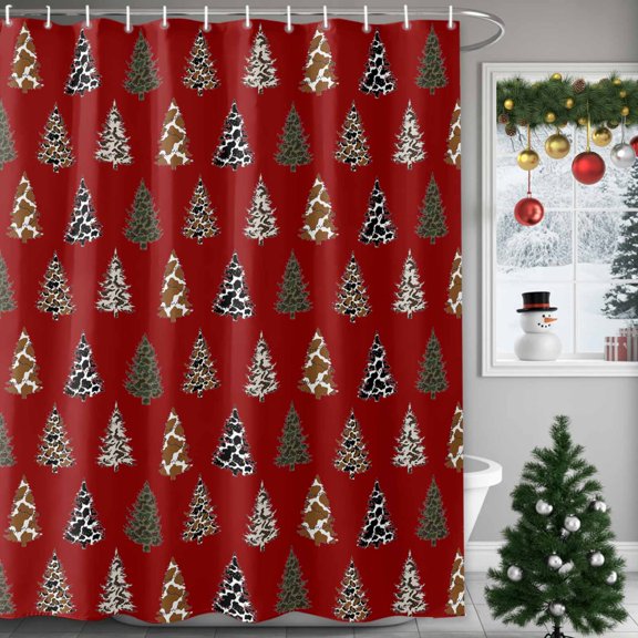 Christmas Tree Shower Curtains for Bathroom, Western Xmas Waterproof Fabric Shower Curtain for Bathroom Bathtub Decoration, Machine Washable, 60"x72"