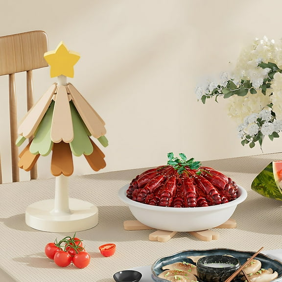 Christmas Tree Silicone Mat, Holiday Heat Resistant Trivet for Dining Table, Family Gathering Christmas Dinner Hostess Gift, Kitchen Tabletop Placement Hot Pad for Pots and Pans Sopatenor