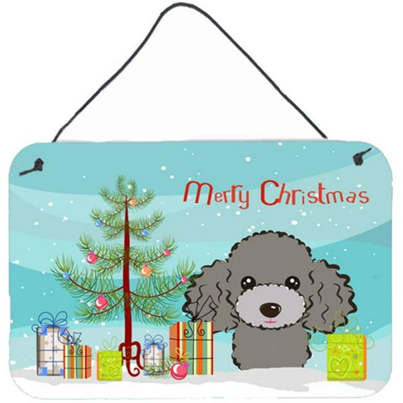 Christmas Tree & Silver Gray Poodle Wall or Door Hanging Prints