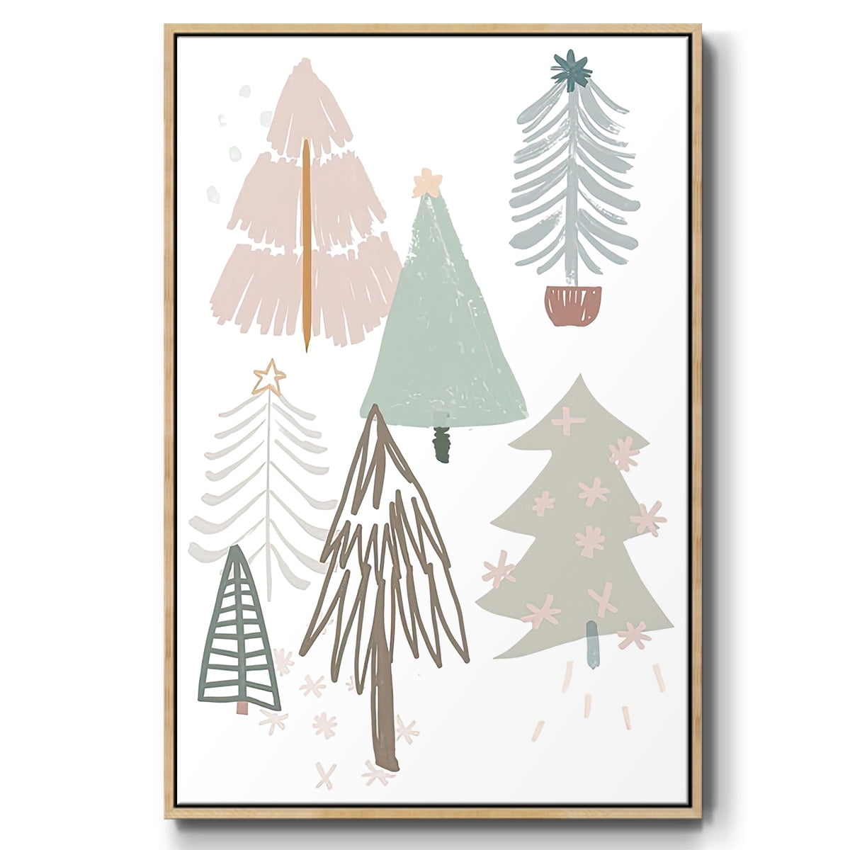 Christmas Tree Sketchbook Collection B - Framed Gallery Wrapped Holiday Canvas - 17 x 25 - Natural Wood Frame