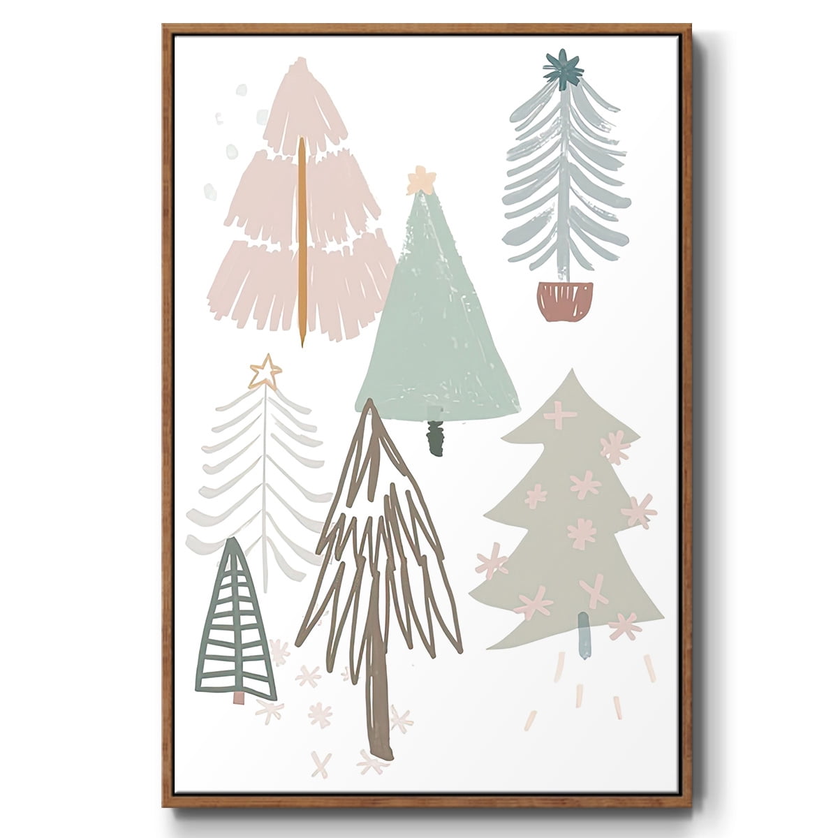 Christmas Tree Sketchbook Collection B - Framed Gallery Wrapped Holiday Canvas - 17 x 25 - Rosewood Frame