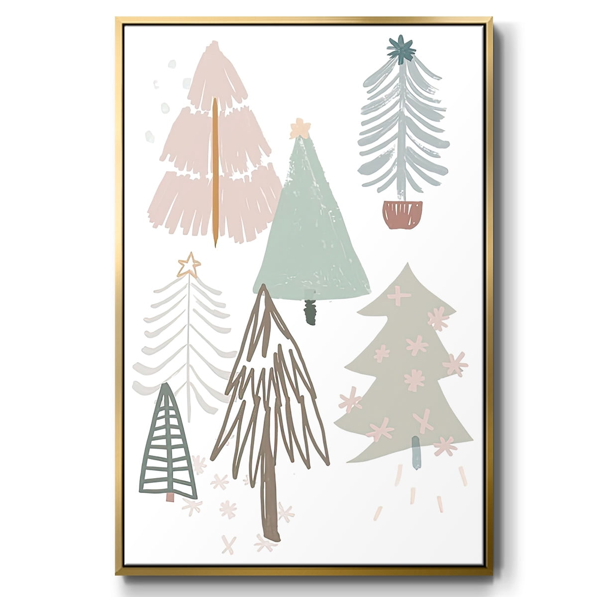 Christmas Tree Sketchbook Collection B - Framed Gallery Wrapped Holiday Canvas - 25 x 37 - Gold Frame