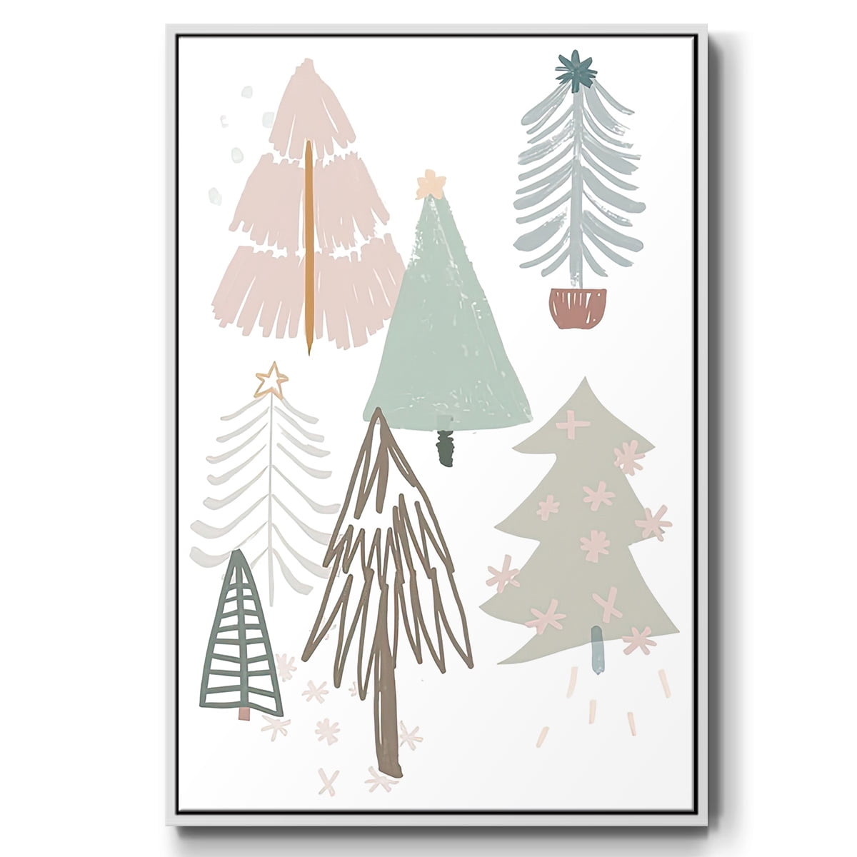 Christmas Tree Sketchbook Collection B - Framed Gallery Wrapped Holiday Canvas - 27 x 41 - White Frame