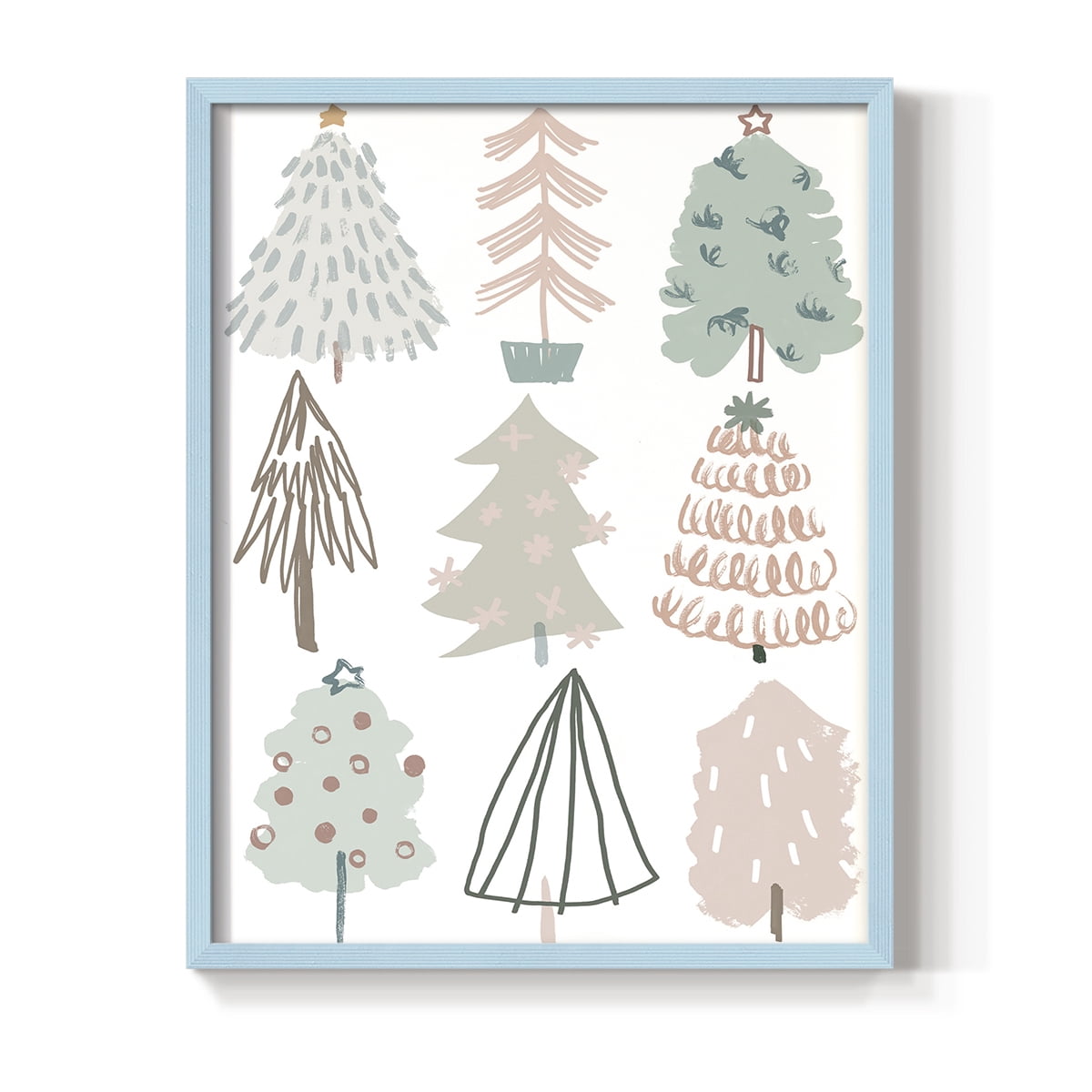 Christmas Tree Sketchbook I Framed Print in Blue Solid Wood Framed Print No Nail Hanging