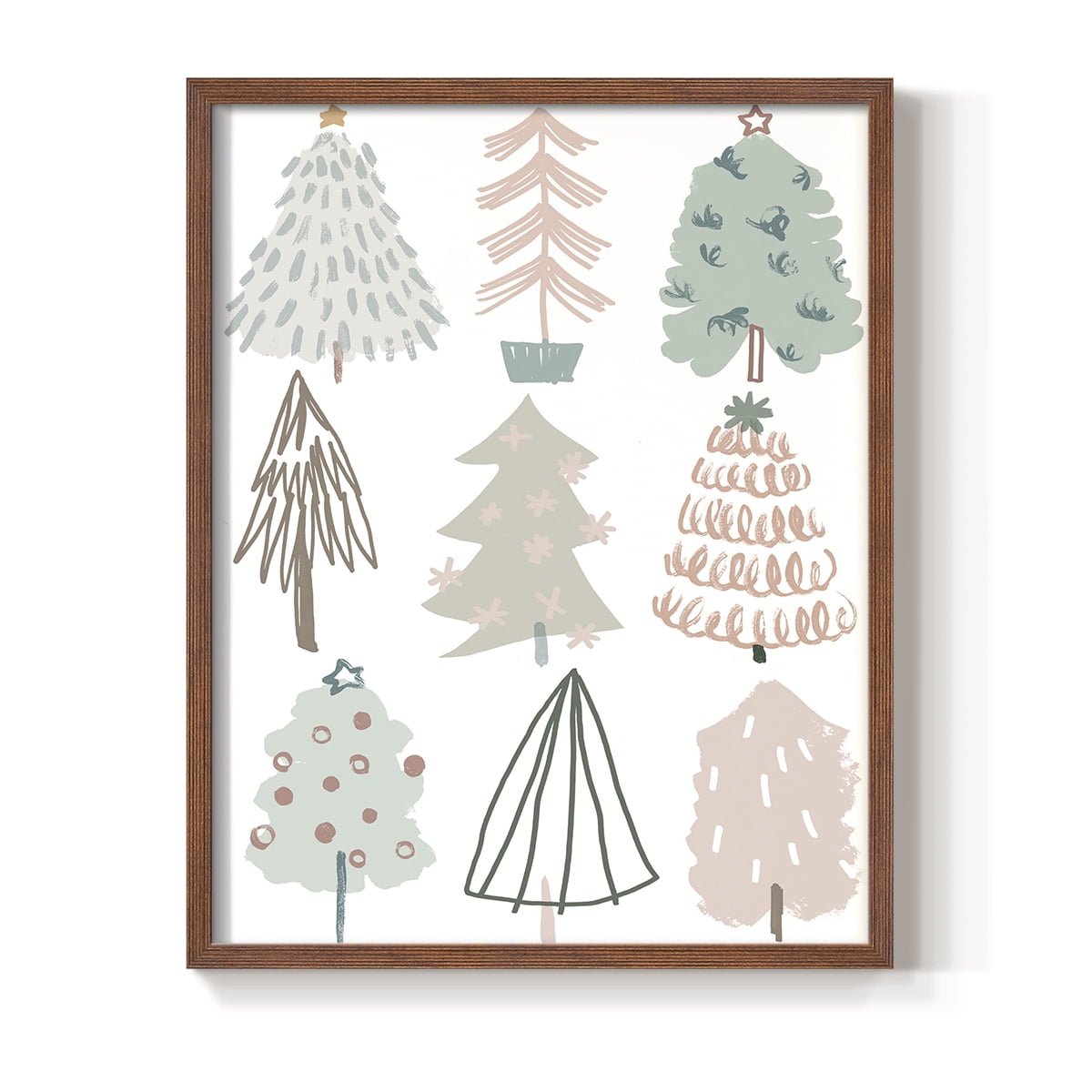 Christmas Tree Sketchbook I Framed Print in Brown Solid Wood Framed Print No Nail Hanging