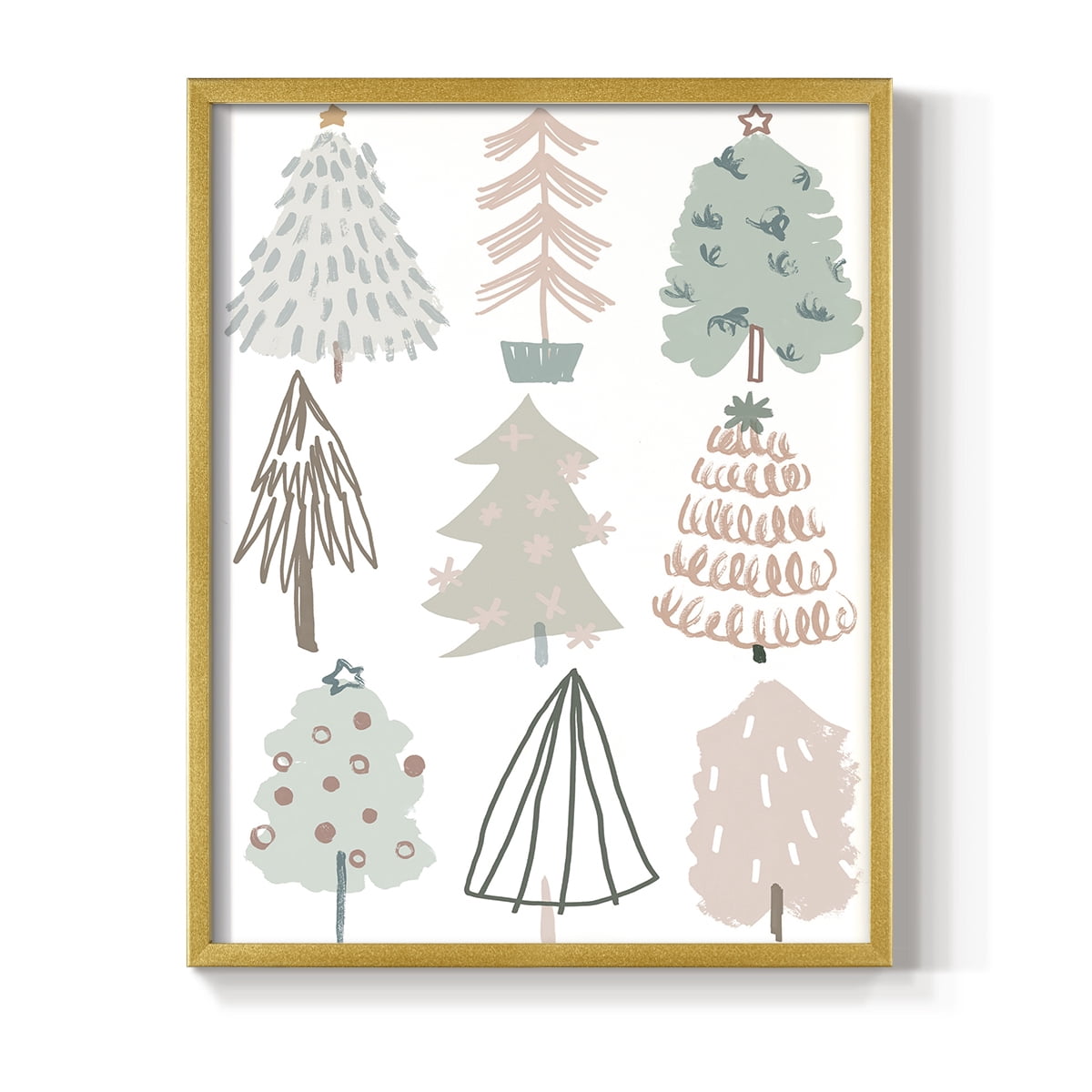 Christmas Tree Sketchbook I Framed Print in Gold Solid Wood Framed Print No Nail Hanging