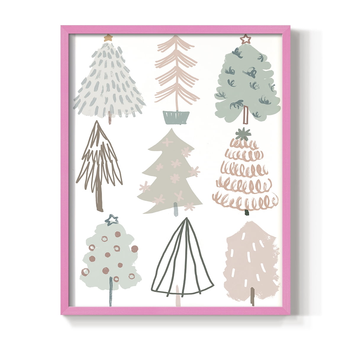 Christmas Tree Sketchbook I Framed Print in Pink Solid Wood Framed Print No Nail Hanging