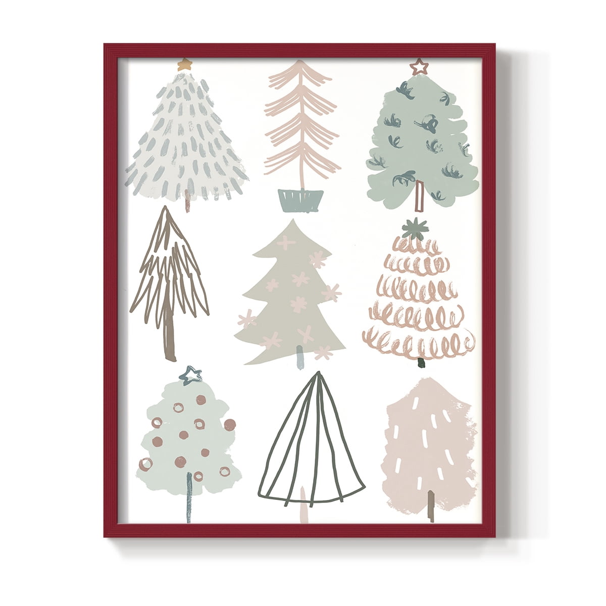 Christmas Tree Sketchbook I Framed Print in Red Solid Wood Framed Print No Nail Hanging
