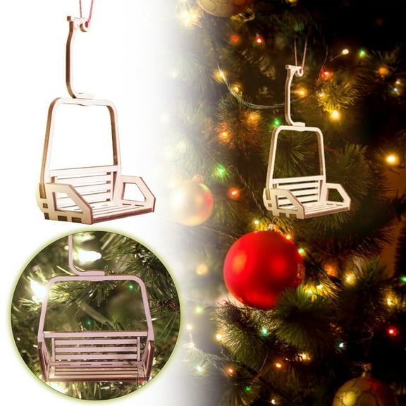 Christmas Tree Ski Lift Wooden Decorative Pendant - Solid Wood Hollow Design, Easy-Install Festive Home Decoration