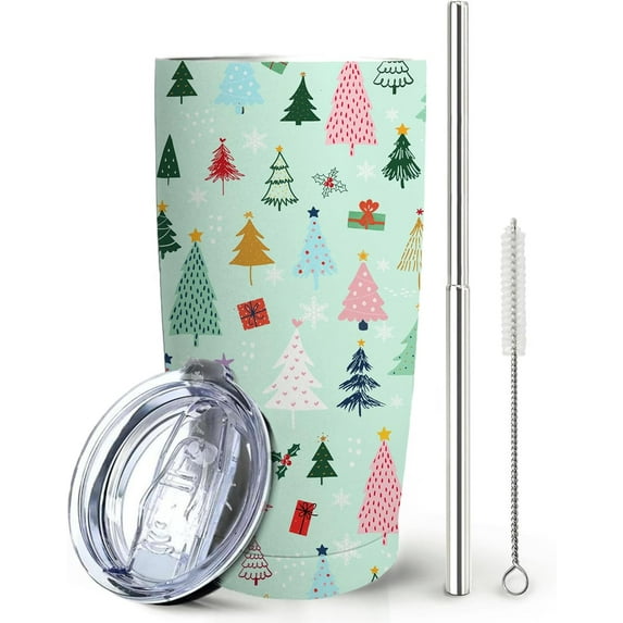 Christmas Tree Skinny Tumbler with Lid and Straw, 20 oz Merry Christmas Snowman Coffee Mug Cup,Christmas Holiday Gifts