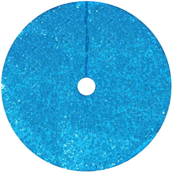 Christmas Tree Skirt 24-Inch Blue Christmas Tree Skirt Sequin Double Layers Tree Mat Xmas Tree Decorations