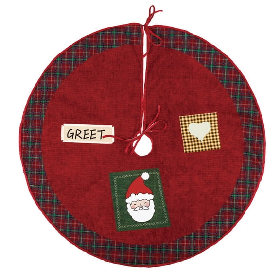 Christmas Tree Skirt, 24 Inch Rustic Burlap Holiday Tree Base Cover with Plaid Border, Festive Xmas Decorations for Small Tabletop Trees Home to Enhance Any Holiday Setting