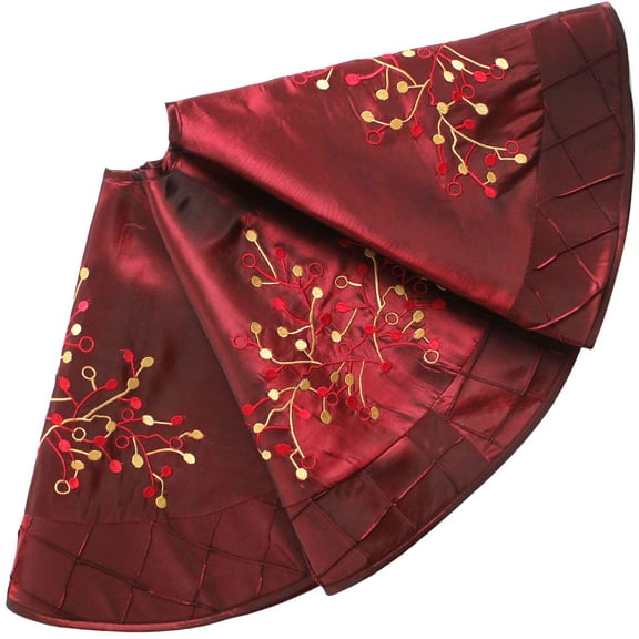 Christmas Tree Skirt 30/50inch Burgundy Silk Embroidered Tree Skirt for Merry Christmas Party Tree Ornaments