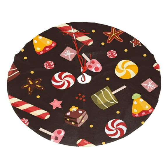 Christmas Tree Skirt 30" Christmas Candy Pattern (7) Xmas Tree Skirts Mat for New Year Holiday Christmas Party Decorations