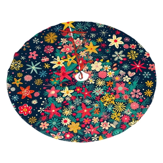 Christmas Tree Skirt 30" Colorful Ditsy Floral Print Christmas Tree (1) Xmas Tree Skirts Mat for New Year Holiday Christmas Party Decorations