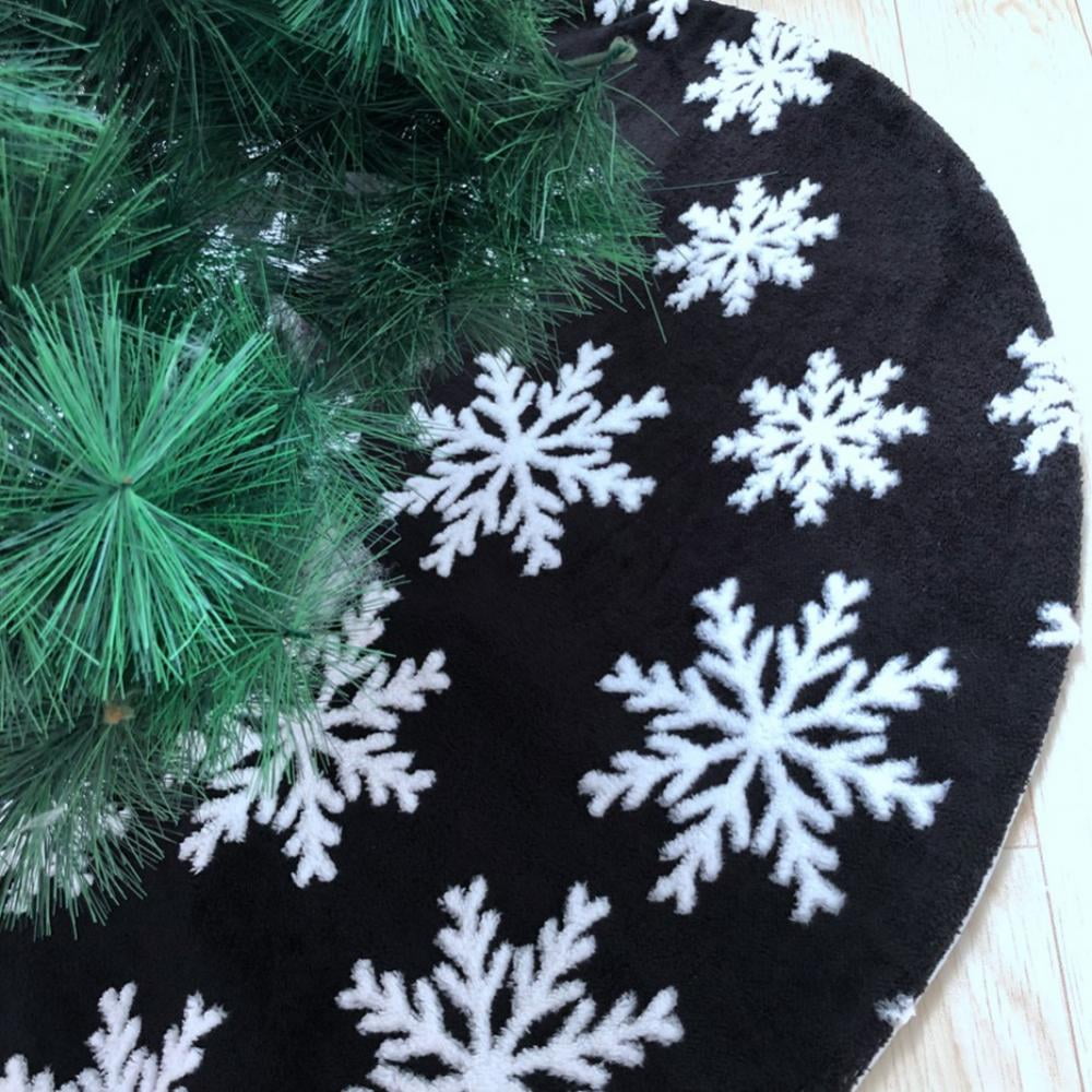 Christmas Tree Skirt, 30 Inch Black Tree Skirt with White Snowflakes