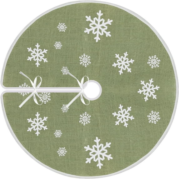Christmas Tree Skirt, 30 Inch Red Tree Skirt, Burlap Tree Skirt with White Snowflake Small Tree Mat, Farmhouse Christmas Decorations for Holiday Party Home Decor Indoor Outdoor B1