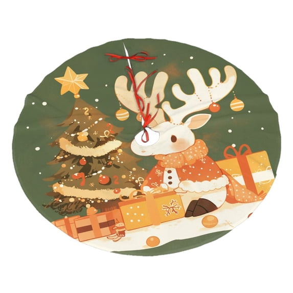 Christmas Tree Skirt 30" Merry Christmas Deer Holiday Decor (23) Xmas Tree Skirts Mat for New Year Holiday Christmas Party Decorations