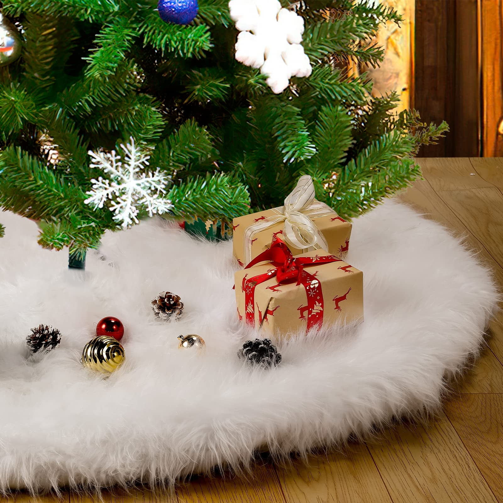 Christmas Tree Skirt 30 in Large Snow White Luxury Faux Fur for Under