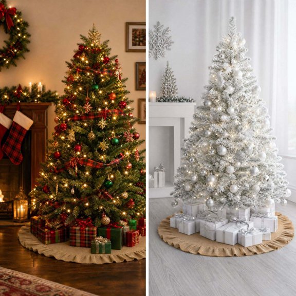 Christmas Tree Skirt 31.5 Inch Burlap Ruffled Xmas Tree Base Cover Farmhouse Rustic Holiday Decoration for Home Living Room Party Indoor Display