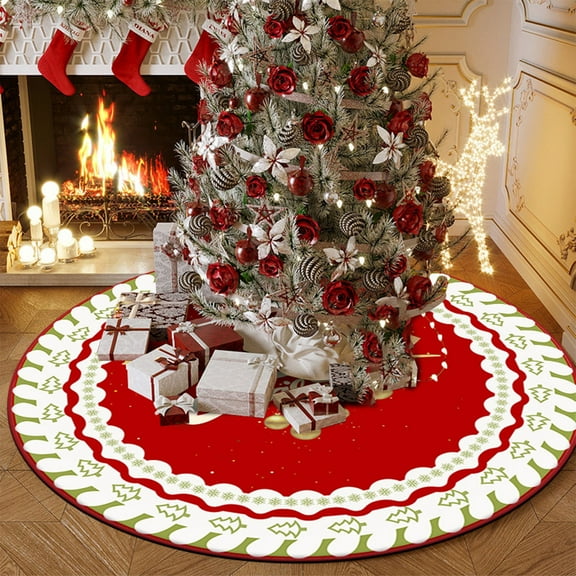 Christmas Tree Skirt 31.5 Inch Velvet Tree Skirts Vintage Xmas Tree Skirt Cover For Chirstmas Party Decor Glitter Christmas Tree Skirt For Home Holiday