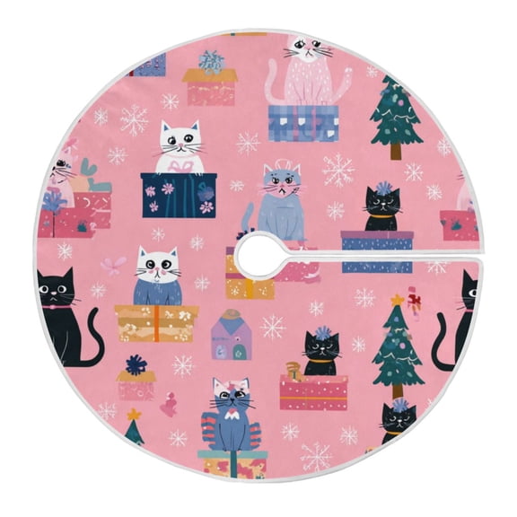 Christmas Tree Skirt 35.4 Inch Christmas Cat Pattern Tree Skirt Christmas Tree Mat Decor for Christmas Party Ornaments Decorations