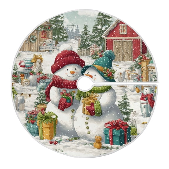 Christmas Tree Skirt 35.4 Inch Christmas Design with Snowmen Tree Skirt Christmas Tree Mat Decor for Christmas Party Ornaments Decorations