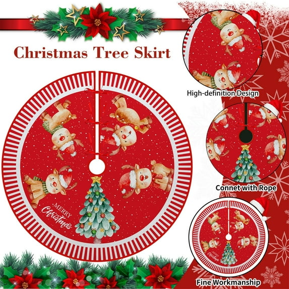 Christmas Tree Skirt 35.4 Inch, Funny Snowman Tree Skirts Snowman Christmas Decorations Indoor Gnomes Snowflakes Reindeer Winter Xmas Decorations for Home Party Holiday Decor D