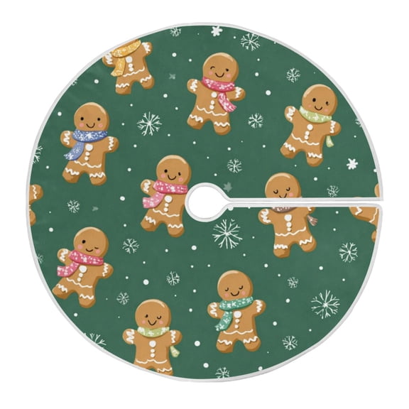 Christmas Tree Skirt 35.4 Inch Gingerbread Christmas Theme Pattern Tree Skirt Christmas Tree Mat Decor for Christmas Party Ornaments Decorations