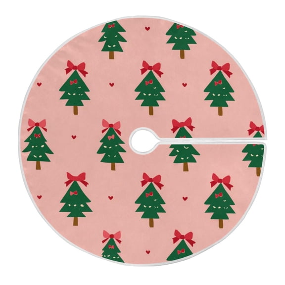 Christmas Tree Skirt 35.4 Inch Green Trees and Red Bows Tree Skirt Christmas Tree Mat Decor for Christmas Party Ornaments Decorations