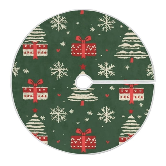 Christmas Tree Skirt 35.4 Inch Green and Red Christmas Pattern Tree Skirt Christmas Tree Mat Decor for Christmas Party Ornaments Decorations