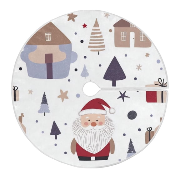 Christmas Tree Skirt 35.4 Inch Houses and Trees Tree Skirt Christmas Tree Mat Decor for Christmas Party Ornaments Decorations