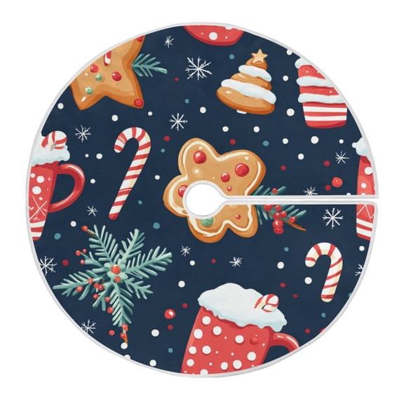 Christmas Tree Skirt 35.4 Inch New Year's Pattern Tree Skirt Christmas Tree Mat Decor for Christmas Party Ornaments Decorations