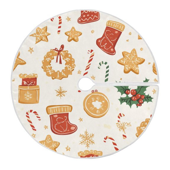 Christmas Tree Skirt 35.4 Inch Orange Christmas Element Patterns Tree Skirt Christmas Tree Mat Decor for Christmas Party Ornaments Decorations