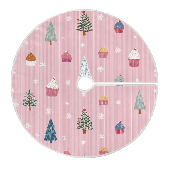 Christmas Tree Skirt 35.4 Inch Pink Christmas Pattern Tree Skirt Christmas Tree Mat Decor for Christmas Party Ornaments Decorations