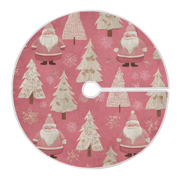Christmas Tree Skirt 35.4 Inch Pink Santa Claus Pattern Tree Skirt Christmas Tree Mat Decor for Christmas Party Ornaments Decorations