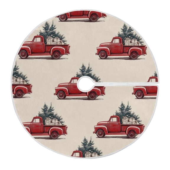 Christmas Tree Skirt 35.4 Inch Red Truck with Presents Tree Skirt Christmas Tree Mat Decor for Christmas Party Ornaments Decorations