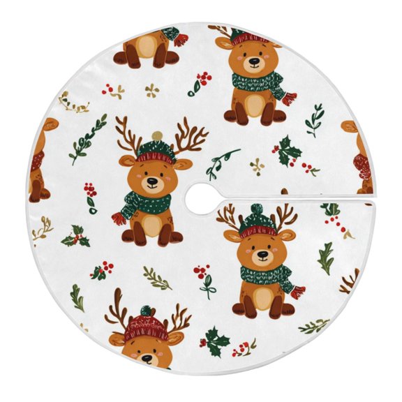 Christmas Tree Skirt 35.4 Inch Reindeer with Scarf Pattern Tree Skirt Christmas Tree Mat Decor for Christmas Party Ornaments Decorations