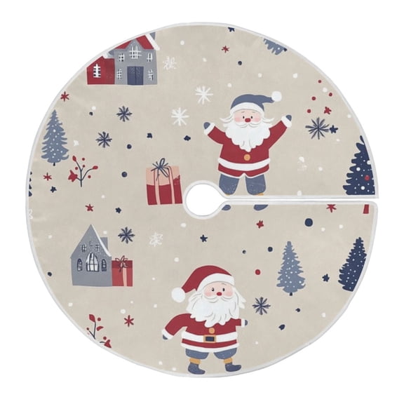 Christmas Tree Skirt 35.4 Inch Santa Claus Presents and Houses Tree Skirt Christmas Tree Mat Decor for Christmas Party Ornaments Decorations
