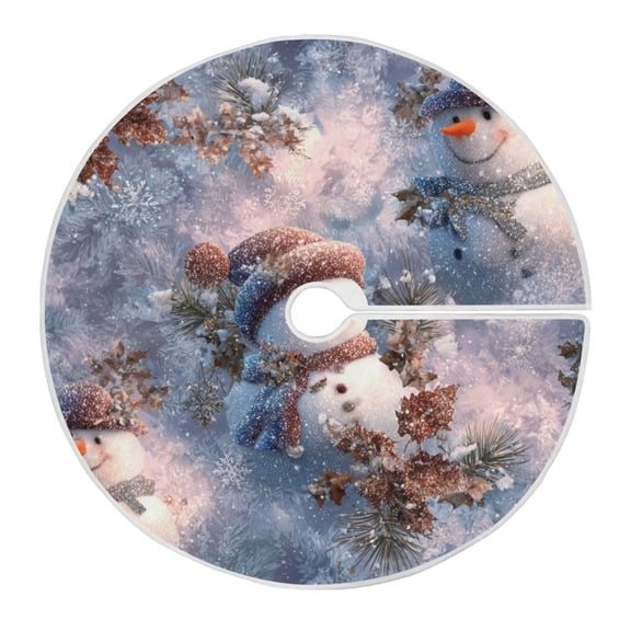 Christmas Tree Skirt 35.4 Inch Snowman Pine Branch Tree Skirt Christmas Tree Mat Decor for Christmas Party Ornaments Decorations