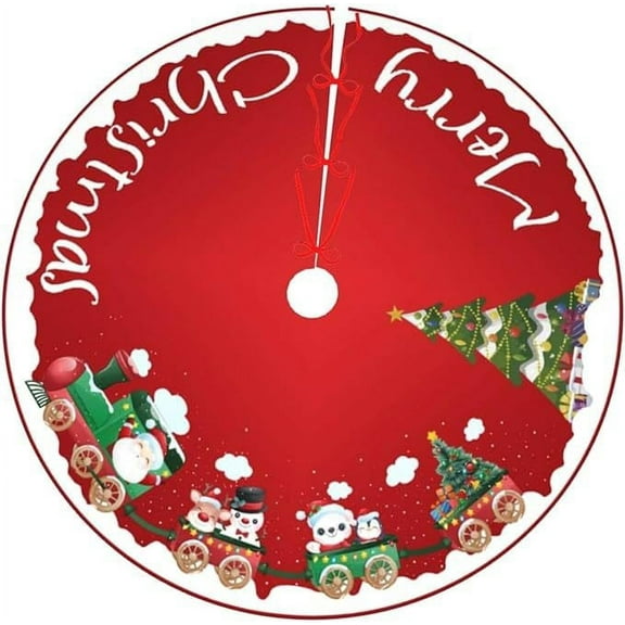Christmas Tree Skirt 35.43inch Red Circle Xmas Tree Mat Base Cover Christmas Tree Decoration Bottom Tree Skirt Christmas Tree Ornaments for Xmas Festive Holiday Party Decoration