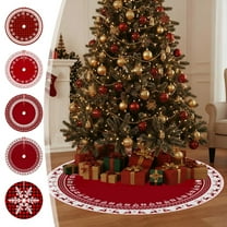 Christmas Tree Skirt 35.43inch Red Polyester Soft Cover Tree Skirts Mat Decor Christmas Printed Tree Skirt Ornaments Snowflake Reindeer Digital Vintage Christmas Tree Decoration