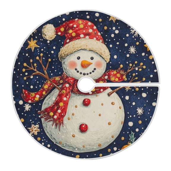 Christmas Tree Skirt 35.4x35.4in Christmas Tree Decoration Family Christmas Decoration Indoor Decoration Home Decor Red Scarf Snowman