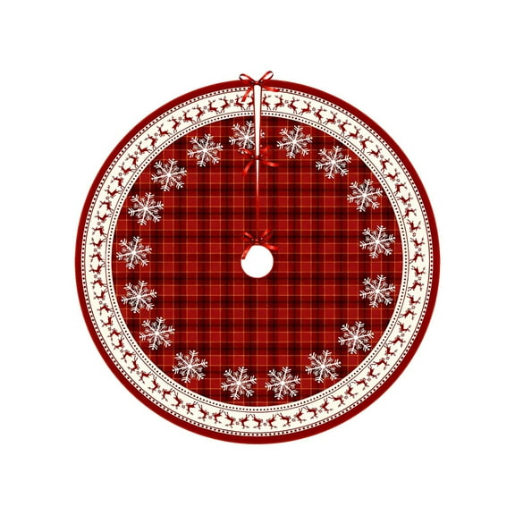 Christmas Tree Skirt – 35” Digital Print Tree Base Cover with Snowflake & Reindeer Design, Soft Polyester Fabric for Holiday Home Decor