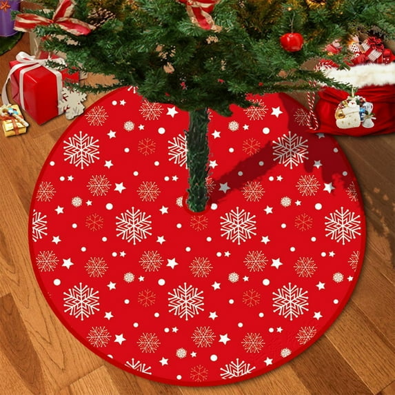 Christmas Tree Skirt 35 Inch Square Printed Design Polyester Fabric Holiday Decor Gift Display Mat Tree Bottom Decoration Festive Christmas Home Decor